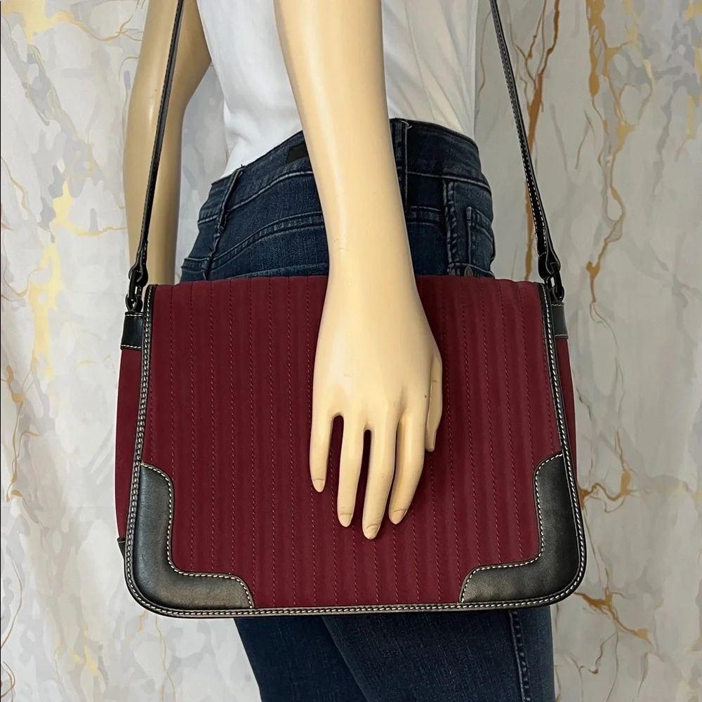 * Maxx New York Quilted Burgundy and Black Leather Trim Shoulder Bag